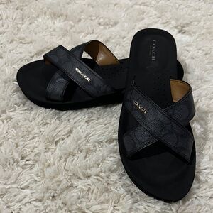 COACH Black Criss-Cross Y2K Avant-Garde  Luxury Slide Sandals Sz 8.5 NWOT